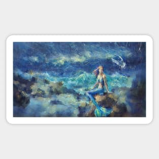 mermaid Beach Fantasy Art Sticker